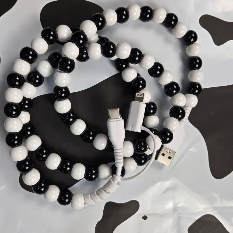 Western Beaded 2-in-1 Phone Charger for iPhone & Android Durable Cord Stylish Western Inspired Beads Perfect for Home Travel Car or Purse