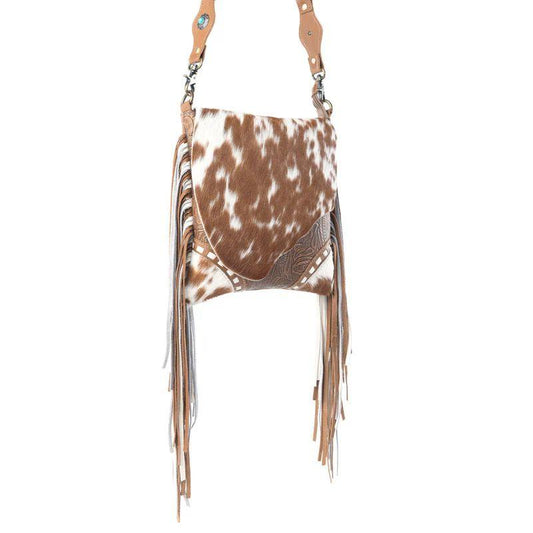 Myra Concealed Carry Bag in Prairie Fawn - Genuine Leather Cowhide with Fringe & Embossing - Secure CCW Compartment - Western Style Purse