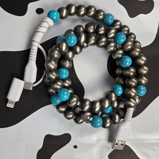Western Beaded 2-in-1 Phone Charger for iPhone & Android Durable Cord Stylish Western Inspired Beads Perfect for Home Travel Car or Purse
