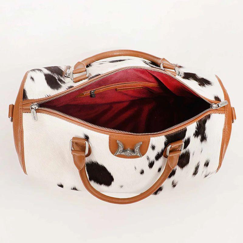 Loyal West Silver Standard Medium Duffle Bag - Premium Hairon Cowhide & Calfskin Travel Bag with Adjustable Strap & Spacious Interior