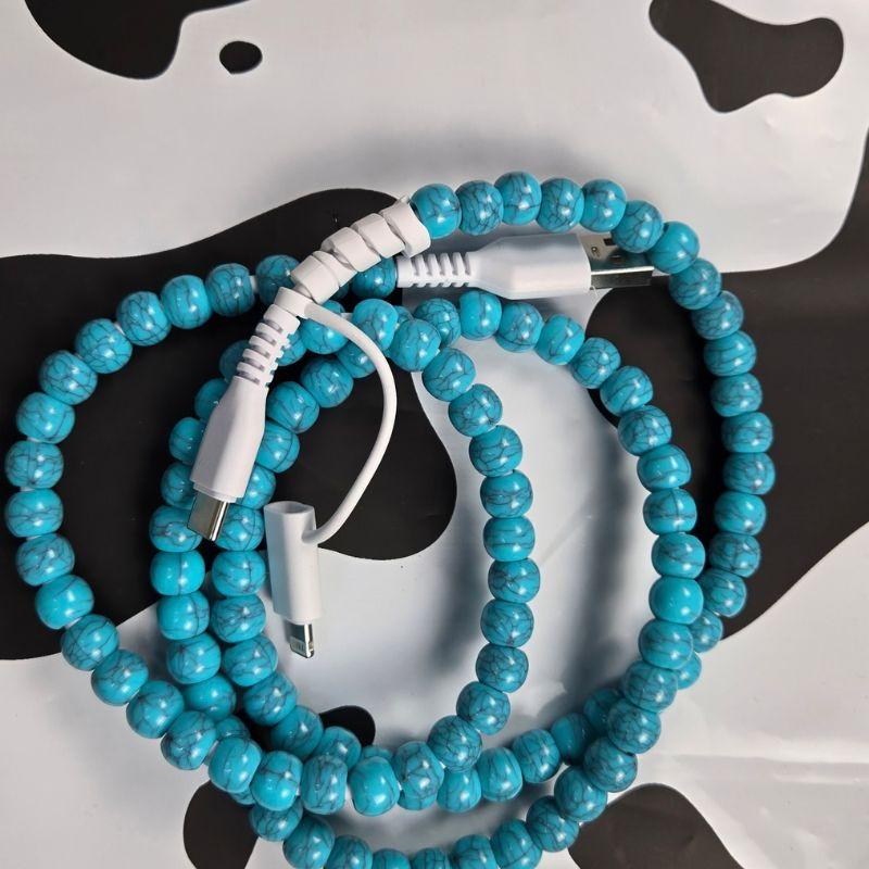 Western Beaded 2-in-1 Phone Charger for iPhone & Android Durable Cord Stylish Western Inspired Beads Perfect for Home Travel Car or Purse