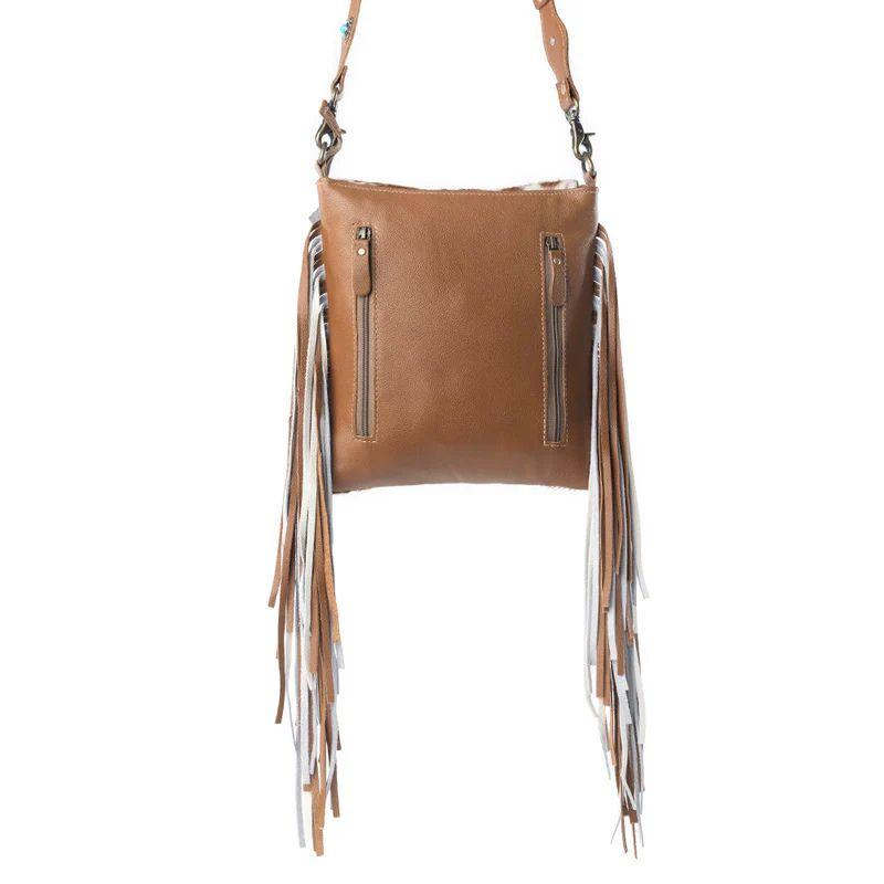 Myra Concealed Carry Bag in Prairie Fawn - Genuine Leather Cowhide with Fringe & Embossing - Secure CCW Compartment - Western Style Purse