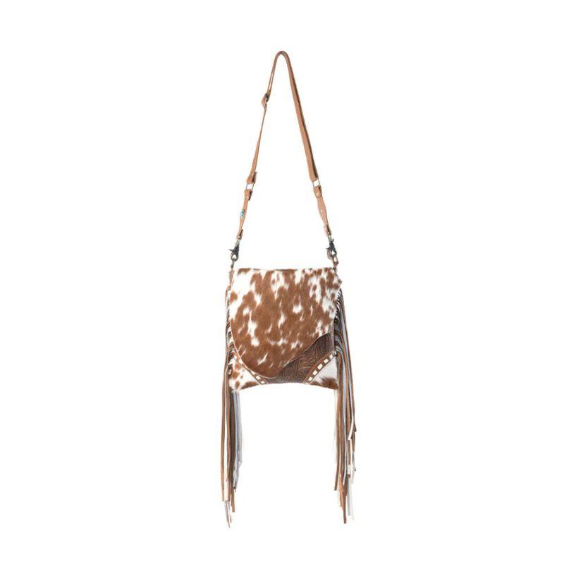 Myra Concealed Carry Bag in Prairie Fawn - Genuine Leather Cowhide with Fringe & Embossing - Secure CCW Compartment - Western Style Purse
