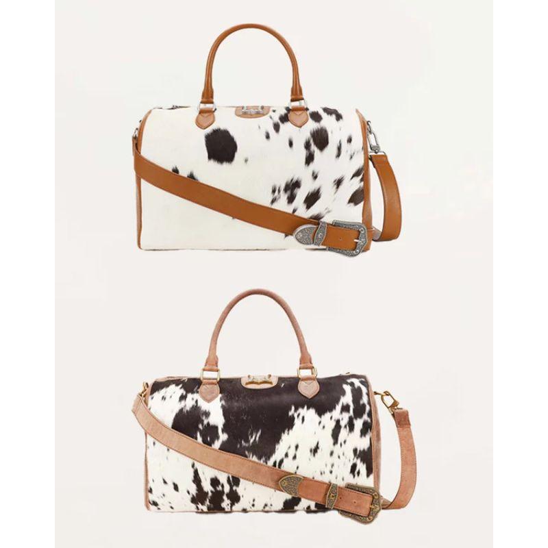 Loyal West Silver Standard Medium Duffle Bag - Premium Hairon Cowhide & Calfskin Travel Bag with Adjustable Strap & Spacious Interior